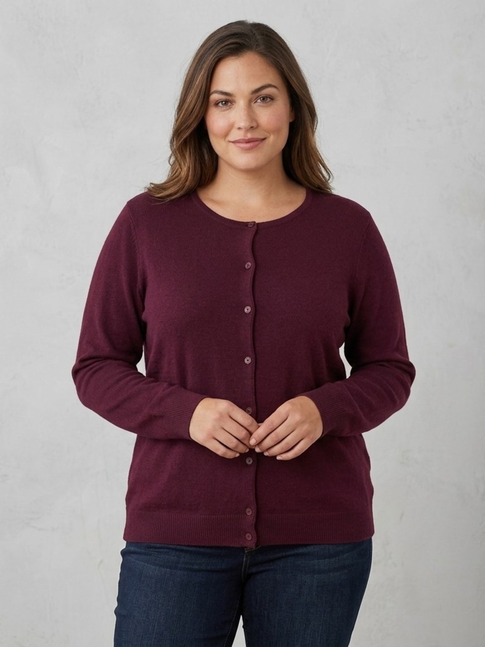 croft & barrow Deep Plum Button-Up Crewneck Cardigan Plus Size XXL